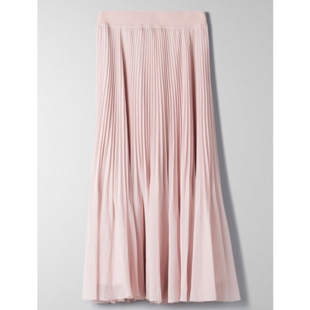 NWT Aritzia Wilfred Terre Pleated Twirl Midi Skirt Rose Quartz in Medium